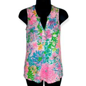 Lilly Pulitzer Essie Top Sleeveless Floral Tropical Colorful Beach Size XXS